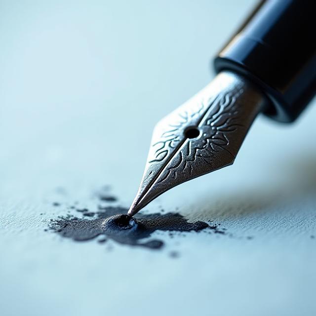 Close-up of a hand using a traditional dip pen and ink on premium paper